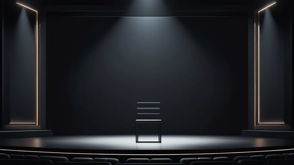 Empty stage with a single chair under a spotlight, ready for a live show.